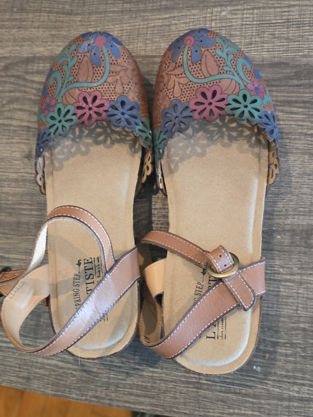 Leather Floral Cutout Sandals in Multi-Color - L'ATISTE